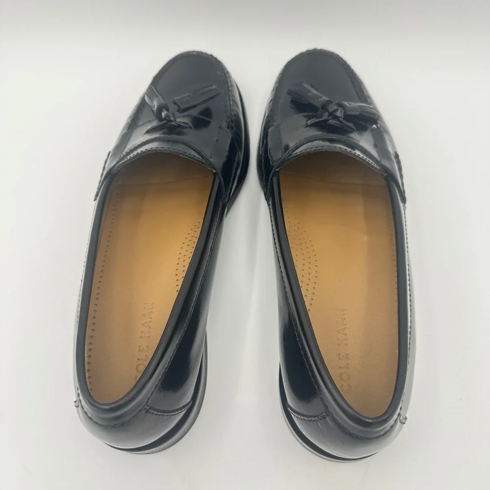 Cole Haan Loafers Black Leather Round Pinch Toe Tassel Slip On Shoe Size 10D
